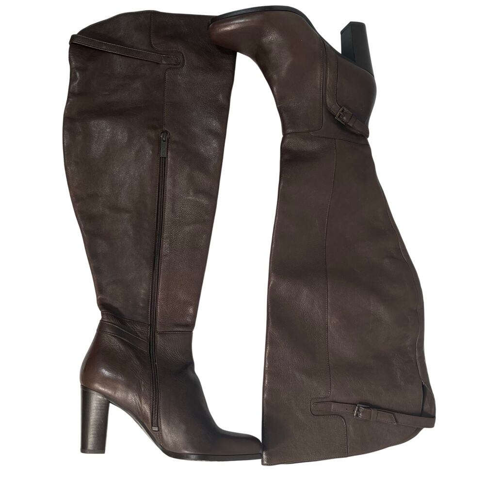 DuoBoots Sz 38 P Dark Brown Leather Over-The-Knee High Heeled Boots Wide Calf